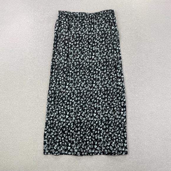 Melrose and Market Floral Maxi Skirt Large Black Blue Elastic Waist Pockets Boho - Picture 1 of 15